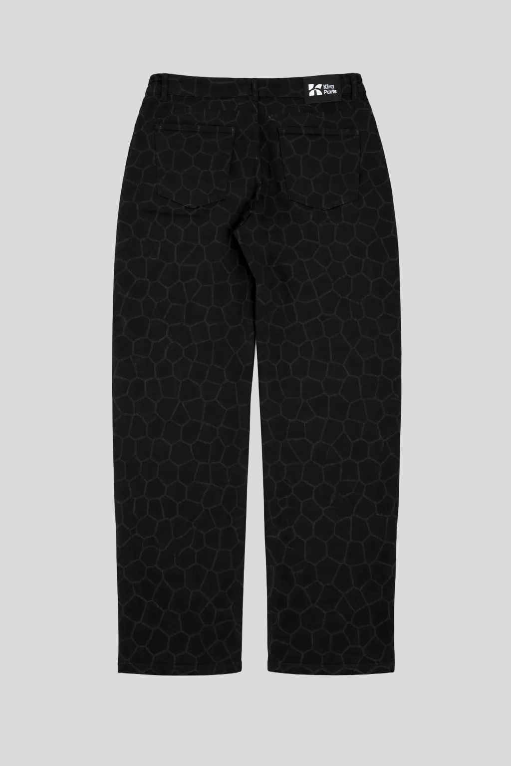 Jean noir KIRA  - Pattern terre craquelée de Kirané Mali - Vue dos - Streetwear premium Paris
