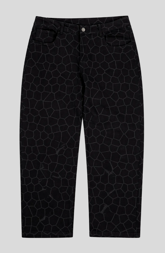 Jean noir KIRA - Pattern terre craquelée de Kirané Mali - Streetwear premium Paris